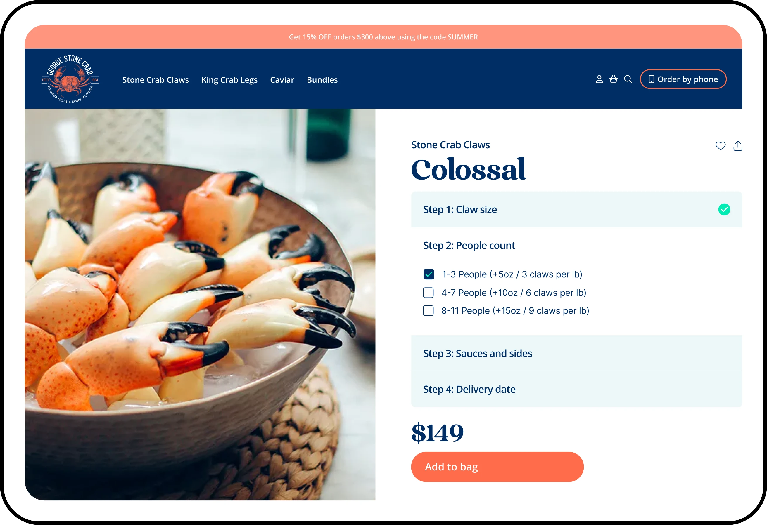 Ecommerce - George Stone Crab Ipad
